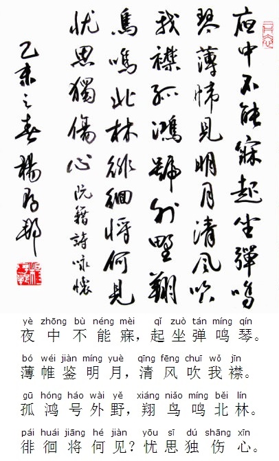 薄帷鉴明月，清风吹我襟。全诗意思及赏析