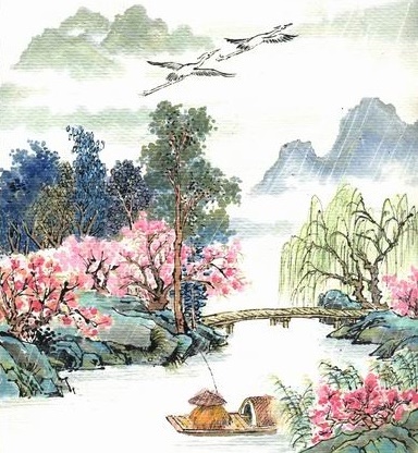 西塞山前白鹭飞，桃花流水鳜鱼肥。全诗意思及赏析
