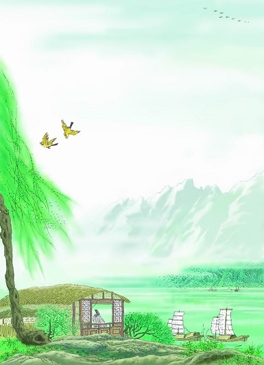两个黄鹂鸣翠柳，一行白鹭上青天。全诗意思及赏析