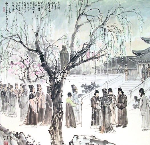 花迎剑佩星初落，柳拂旌旗露未干。全诗意思及赏析