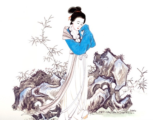 行到中庭数花朵，蜻蜓飞上玉搔头。全诗意思及赏析