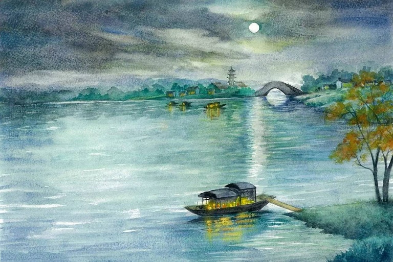 姑苏城外寒山寺，夜半钟声到客船。全诗意思及赏析