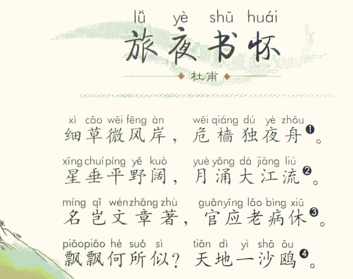 细草微风岸，危樯独夜舟。全诗意思及赏析